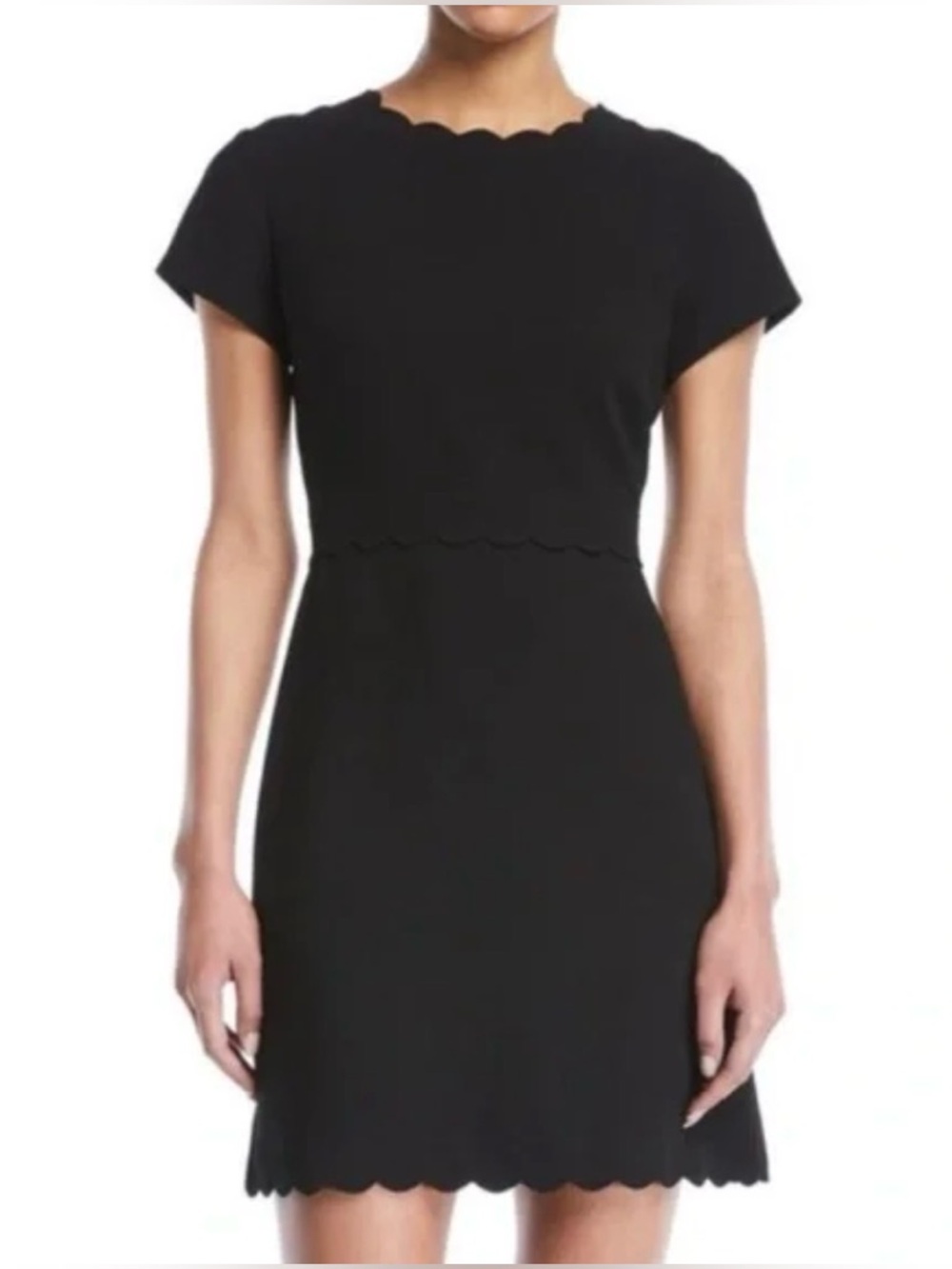 Club Monaco Santina Black Scalloped Short Sleeve Mini Dress US 6